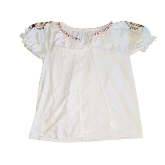 Solitaire Womens Embroidered Puff Sleeve Blouse-Cream-M-GUC - Picture 1 of 8